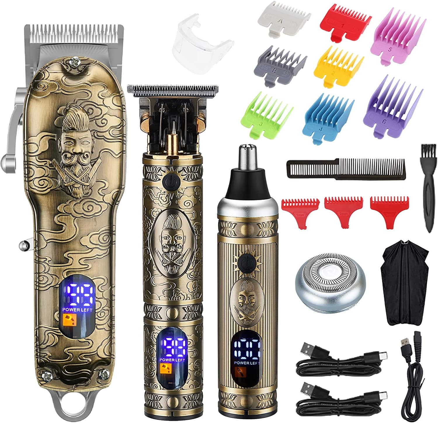 BUZIFU Hair Clippers Cordless Hair Clippers and Beard Nose Trimmer Set