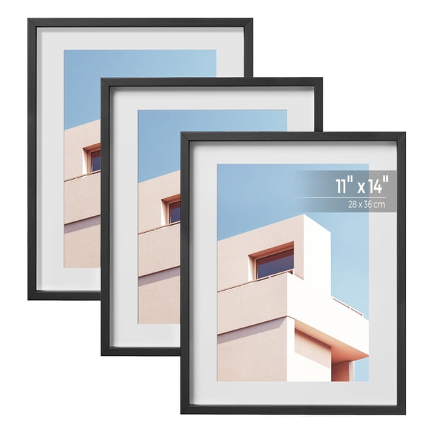 Set de 3 marcos para fotos SONGMICS de 11 x 14 cm con alfombrillas blancas, color negro