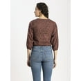 thumbnail image 3 of Moomaya Womens Printed Cottn Crop Top, Tie-Up Waist Elbow Sleeves Short Top, 3 of 8