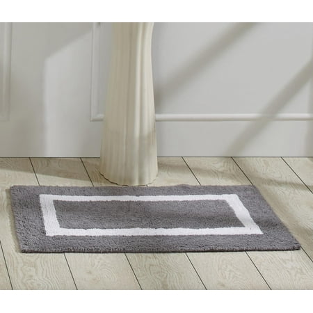 Better Trends 17" x 24" Bathroom Rugs Mat 100% Cotton Soft Bath Rug Water Absorbent Reversible Washable for Bathroom Floor Decor, Laundry Room Hotel Multi Collection - Gray/White
