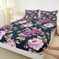 thumbnail image 3 of Feelyou Black Purple Flower Queen Sheet Sets, Retro French Floral Flat Sheet, Countryside Theme Queen Fitted Sheet, Lightweight Room Decor, 4-Piece, 3 of 7
