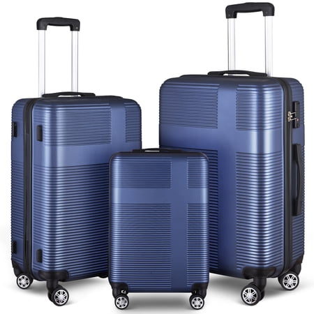 Lightweight and Durable Cross Stripe ABS 3 Piece Luggage Set with TSA Lock Spinner Wheels and Hooks - Includes 20in 24in and 28in Suitcases for Travel