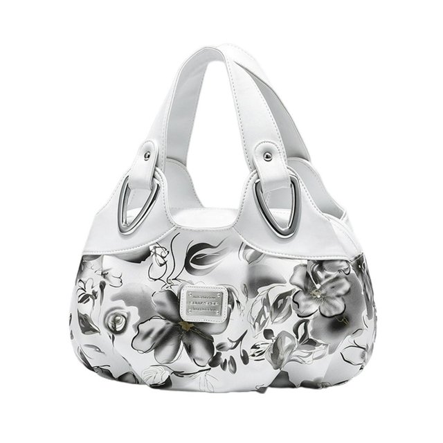Printed Tote Bag Flower Pattern Multi Pockets Large Capacity Faux Leather Shoulder Bag for Party Gathering Wedding Banquet