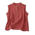 thumbnail image 4 of Women's Summer Tank Tops Round Neck Sleeveless Tops Cotton Linen Button Front Casual T Shirts Solid Basic Vest Tees #02Vermilion XL, 4 of 4
