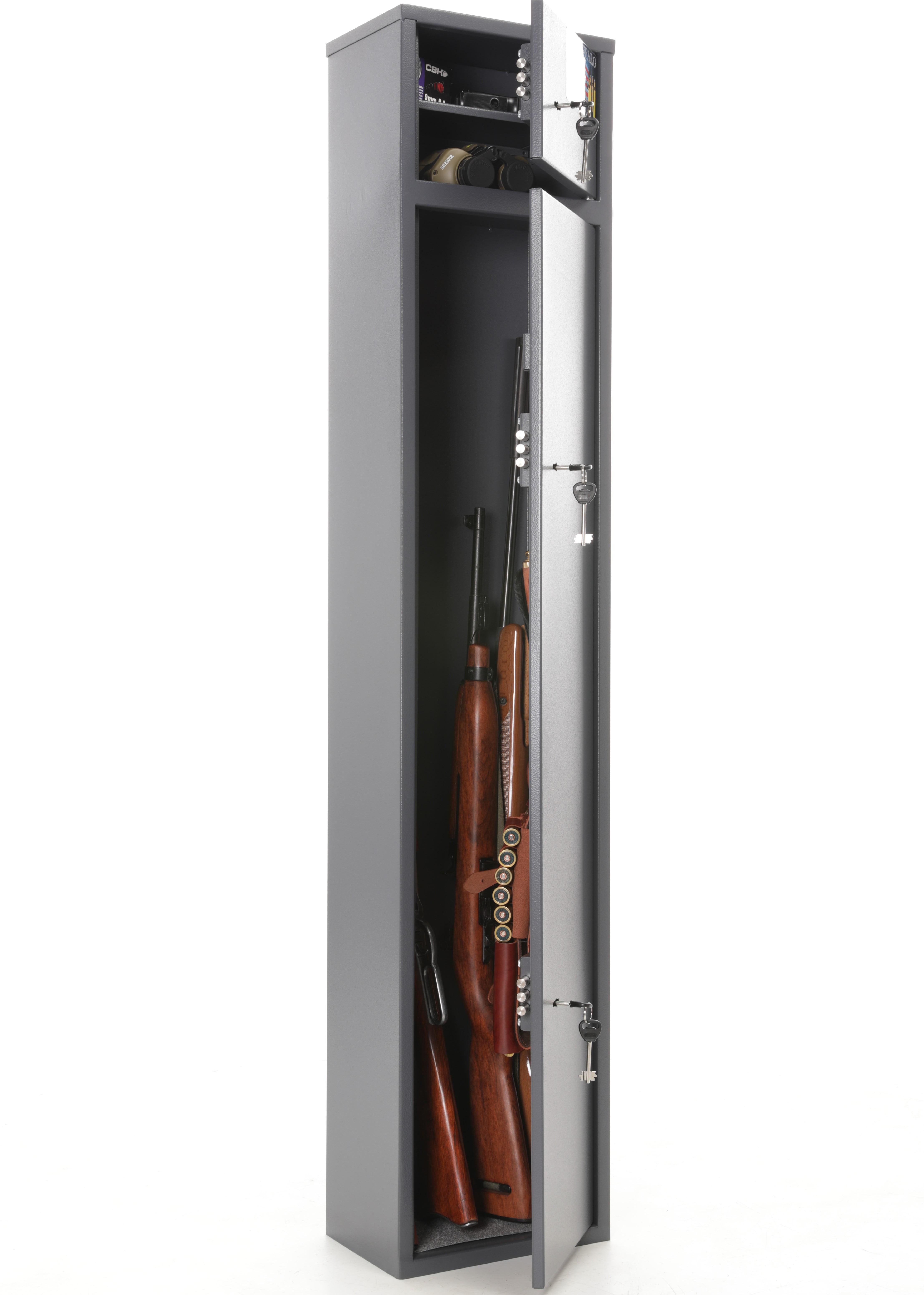Gun Cabinet Display Case Key Lock Wood Firearms Storage Shotgun Long Rifle Safe 