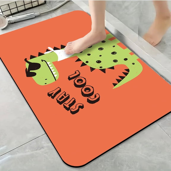 1pc Dinosaur with "Stay Cool" Message Bathroom Rug Bathroom Decor and Accessories- Durable,Anti Slip,And Quick Drying,Suitable For Indoor/outdoor Use - Perfect For Bathrooms,Bedrooms,Kitchens