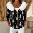 thumbnail image 2 of Women's Fashion Casual Sweater Zipper Cardigan, Christmas Themed Print Plush Hooded Jacket for Seasonal Holiday Cheer and Style,Black,L, 2 of 6