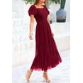 thumbnail image 4 of PRETTYGARDEN Women's Smocked Tulle Midi Dress Summer Square Neck Puffy Short Sleeve Ruffle Wedding Guest Party Dresses, 4 of 10