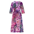 thumbnail image 4 of Pisexur Robes d'Automne pour Femmes 2024 Robes d'Invité de Mariage Mode Imprimé Floral Robe Maxi Décontractée Fluide Manches Courtes Col en V Bouton Robe de Retour Tunique à Cordon Robe Cocktail Grande Taille P-4TG, 4 of 5