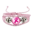 thumbnail image 1 of Breast Cancer Bracelets for Women Handmade Woven Ribbon Leather Bracelet Breast Cancer Awareness Jewelry, 1 of 4