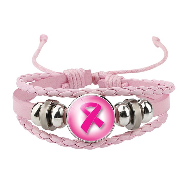 Breast Cancer Bracelets for Women Handmade Woven Ribbon Leather Bracelet Breast Cancer Awareness Jewelry