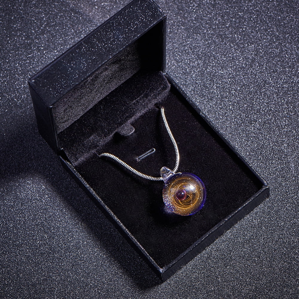 1box Galaxy Universe Ball Necklace Makings with Handmade Lampwork Pendants Waxed Cowhide Leather Cord and Brass Chain