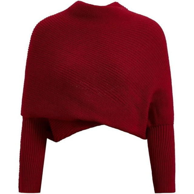 Xiao Hua Bufanda con mangas para mujer, suéter de punto con mangas, poncho cálido de talla grande para otoño e invierno, color rojo oscuro.