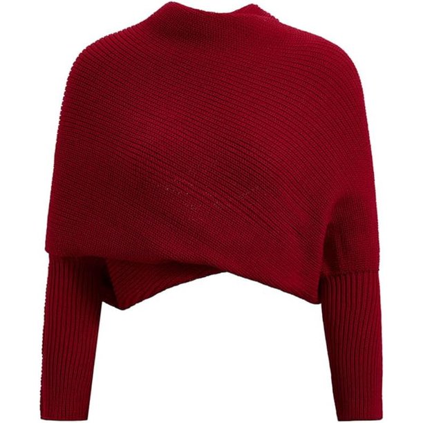 Xiao Hua Bufanda con mangas para mujer, suéter de punto con mangas, poncho cálido de talla grande para otoño e invierno, color rojo oscuro.