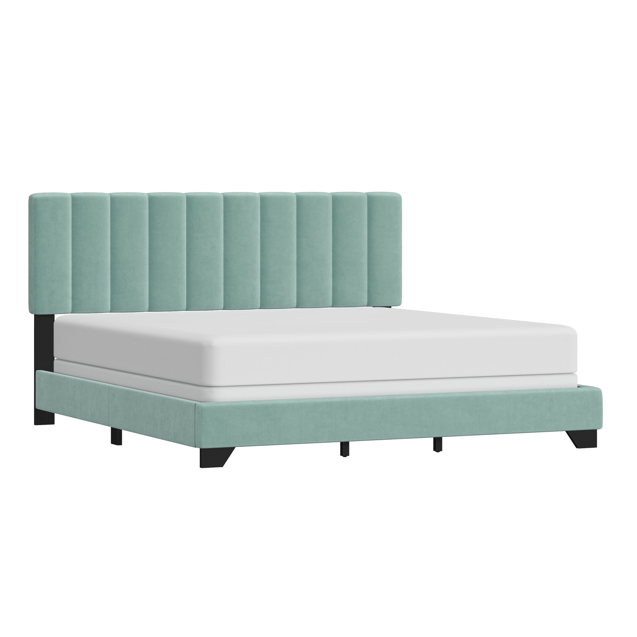 Reece Channel Stitched Upholstered King Bed, Caribbean Green, by Hillsdale Living Essentials