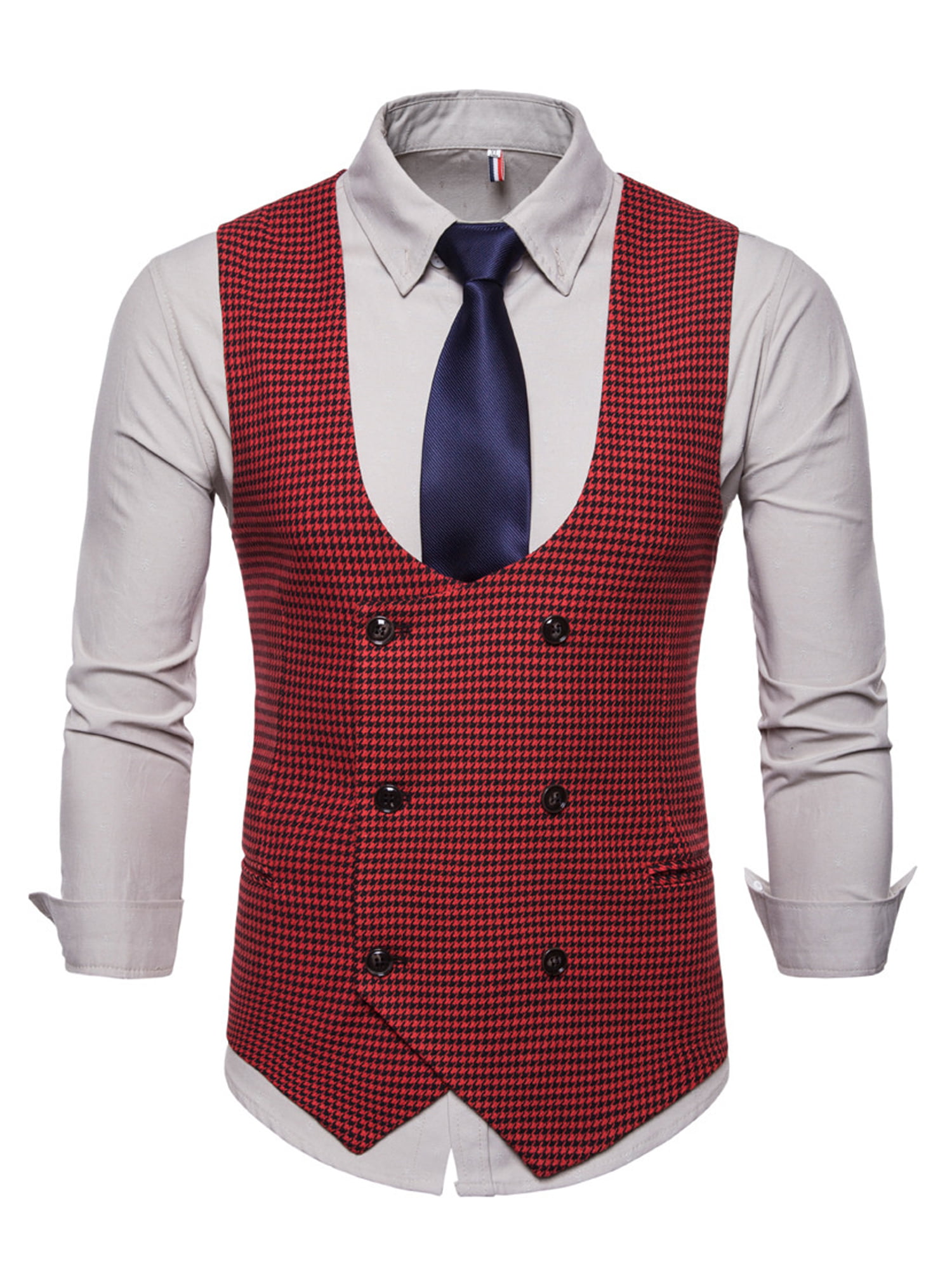 Men Formal Tuxedo Office Business Waistcoat Smart Suit Blazer Coat Jacket U-Neck 