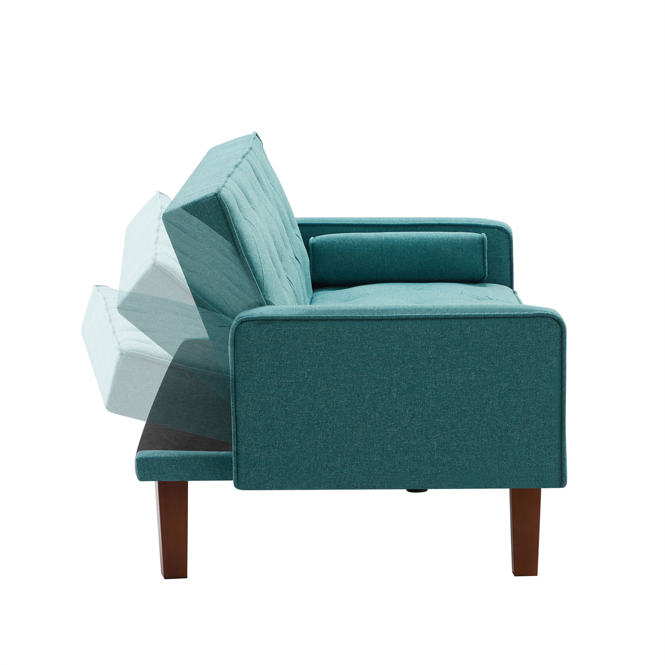 Aukfa 75" Square Arm Futon Convertible Sofa, Solid Wood Legs, Tufted Back, 2 Pillows, Blue