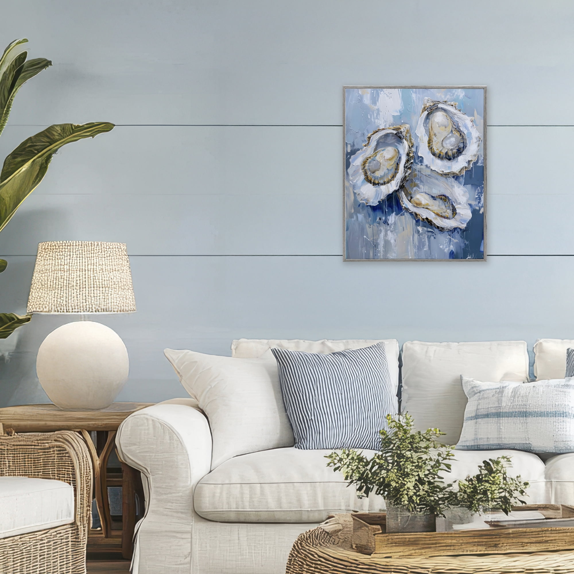Stupell Industries Vibrant Blue Oysters Gray Framed Giclee Art, design by Creative Studio