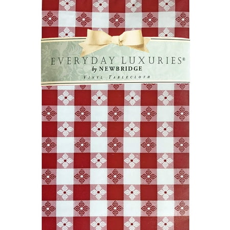

Newbridge Red Bistro Tavern Check Vinyl Flannel Backed Tablecloth - Checkered Vinyl Picnic BBQ and Dining Tablecloth - 52” x 70” Oblong/Rectangle