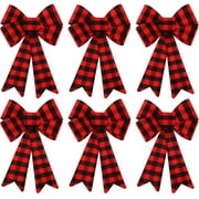 6 Pieces Large Christmas Wreath Bow Buffalo Plaid Christmas Bow PVC Plastic Xmas Plaid Check Wrapping Bow for Christmas Indoor Outdoor Decorations