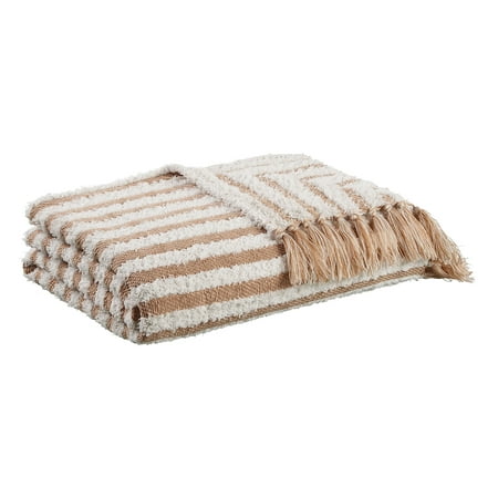 Better Homes & Gardens Textured Cozy Woven Chenille Throw, 50"x72", Camel Stripe