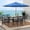 Dark Blue Umbrella, variant on SOLAURA 8-Piece Outdoor Patio Dining Set with Umbrella, Stackable Metal Chairs and Rectangular Dining Table for 6 People (Brown)