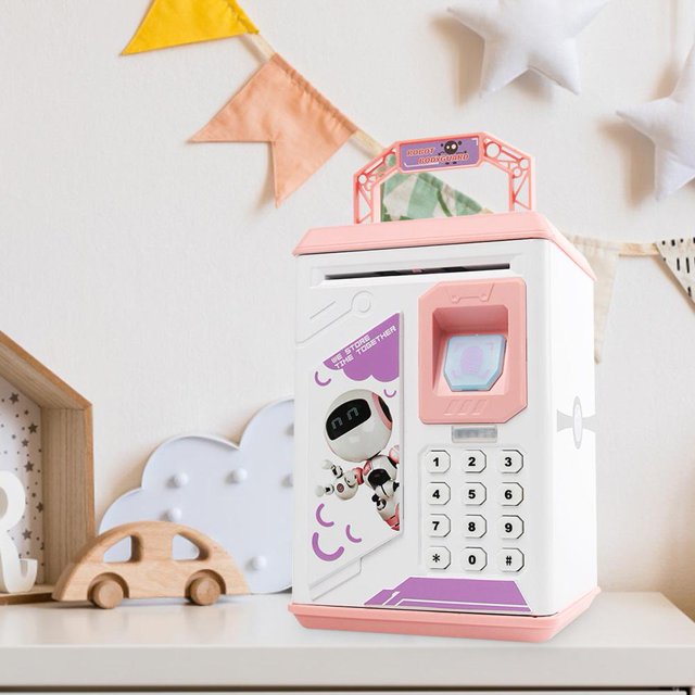 Hucha Huella digital Hucha Contraseña Caja de almacenamiento de dinero Caja de ahorro de efectivo (Rosa) Wdftyju Libre de BPA