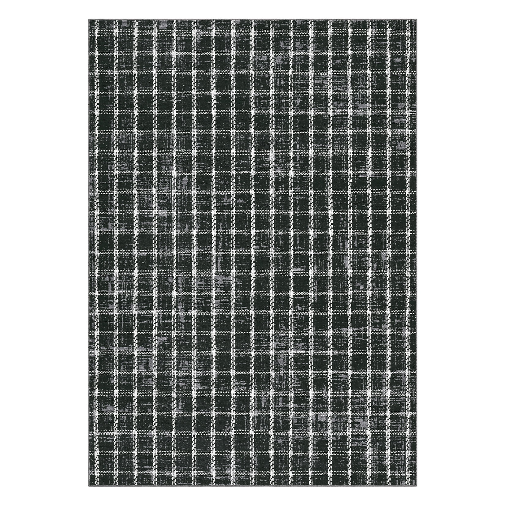 Garvee 9'x12' Area Rugs Modern Plaid Rug, Washable Geometric Rug Stain-Resistant Non Slip Indoor Rug for Living Room Dining Room Office, Black