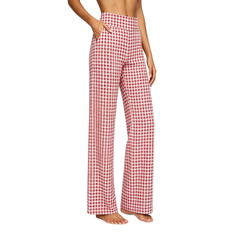 women's red plaid dress pants Siliteelon Womens Pajama Pants with Pockets Cotton Drawstring Classic Red Plaid Pants, Women's, Size: 2XL
