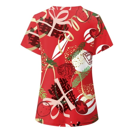 

TAIAOJING Women Scrubs Top Workwear Short Sleeve V-neck Tops Working Uniform Blouse