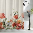 thumbnail image 2 of Red Flowers Daisy Fabric Shower Curtain Leaves Plant Beige Washable Shower Curtains for Bathroom, Waterproof Bath Curtain with Hooks Home Decor 36x72in, 2 of 8