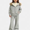 thumbnail image 3 of DJDLJWCJ 2 Piece Girls Outfit Set Fleece Lined Winter Warm Hoodie Jacket and Elastic Waist Wide Leg Pants Ser Gray Size 5T, 3 of 7