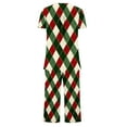 thumbnail image 5 of REORIAFEE Lounge Outfits for Women Christmas 2 Piece Plus Size Pajama Short Sleeve Top and Capri Pant Plaid Soft Sleepwear Green S-3XL, 5 of 6