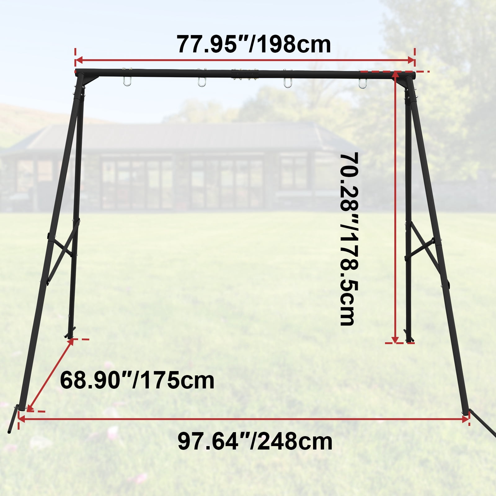 Hishine Swing Stand Metal Frame for Backyard, Heavy Duty Full Steel A-Frame with Ground Stakes, Fits 2 Swings Extra Large Outdoor 550lbs