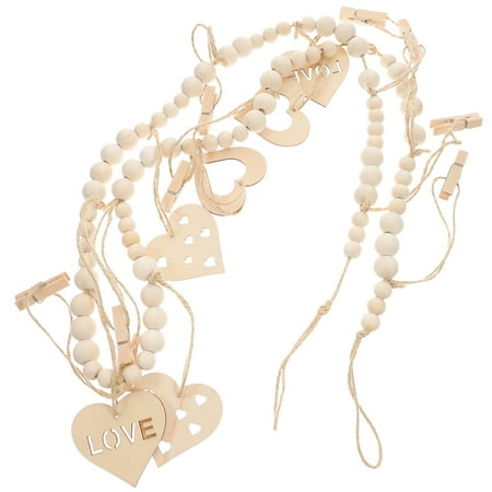 

Wooden Bead Photo Storage Beaded Garlands with Clip Photo Hangers for Wall Boho Photo Display Picture Holder for Wall