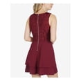 thumbnail image 2 of SPEECHLESS Womens Maroon Stretch Embroidered Zippered Lace Top Tiered Flounce Hem Sleeveless Jewel Neck Short Ruffled Dress L, 2 of 4
