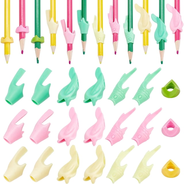 4 Styles 60PCS Pencil Handwriting Grips Pen Grippers Pencil Cushion Pen Holder Grips Painting Drawing for Adults Arthritis Writing 3 Colors
