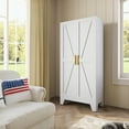 thumbnail image 2 of 4 Tier Metal Farmhouse Storage Cabinet with 2 Barn Door, 3 Adjustable Shelves and Legs, for Dining Room, Bathroom, Living Room, Office (White, 61" Farmhouse), 2 of 16