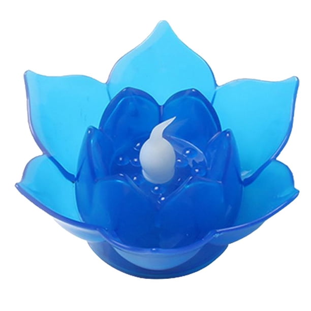 Lámpara de vela flotante LED con forma de flor de loto a batería para decorar. Azul