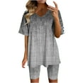 thumbnail image 2 of Ensemble d'Été 2 Pcs pour Femmes Mode Blouse Col en V Manches Courtes Hauts Shorts Ensemble Décontracté Ensemble d'Entraînement 2 Pcs pour Femmes en Solde, 2 of 4