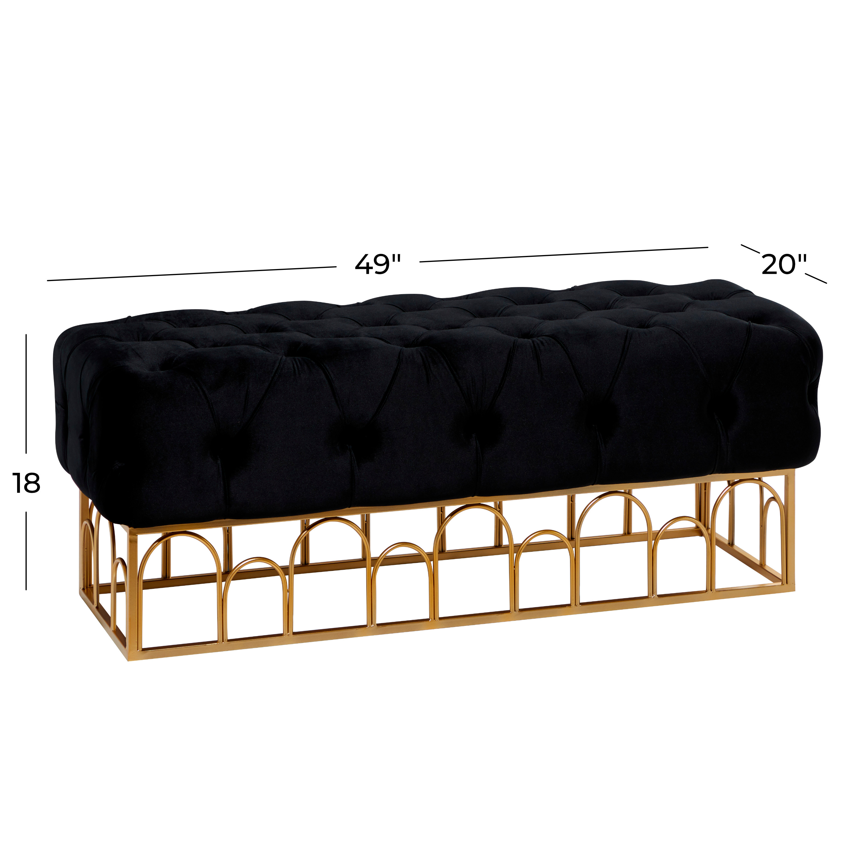 DecMode Metal Bench with Gold Base, Black