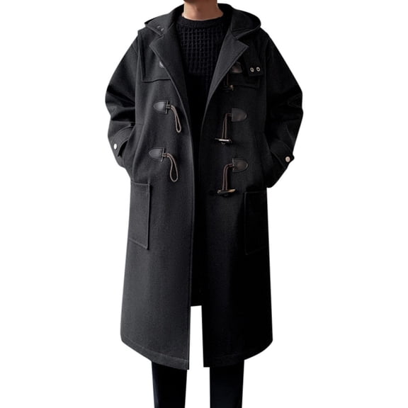LIUJUNSHOP Men's Classic Trench Coat Men's Smooth Shoulder Woolen Anorak With Lapel And Detachable Hood Long Windbreaker Winter Jacket Loose Fit Coat