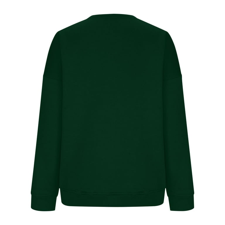 EHTMSAK Womens Crew Sweatshirts Pversized Hoodies Crew Neck Custom Pullover Solid Color Oversized Vintage Sweaters Womans Clothing for Teen Girl Dark Green L Walmart
