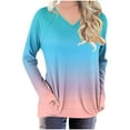thumbnail image 4 of Tauxra Womens Casual Tops,Gradient Printed V-Neck T-Shirt for Women,Long Sleeve Raglan Sleeve Casual Loose Top,T-Shirts for Women,Womens Fashion Tops, 4 of 5
