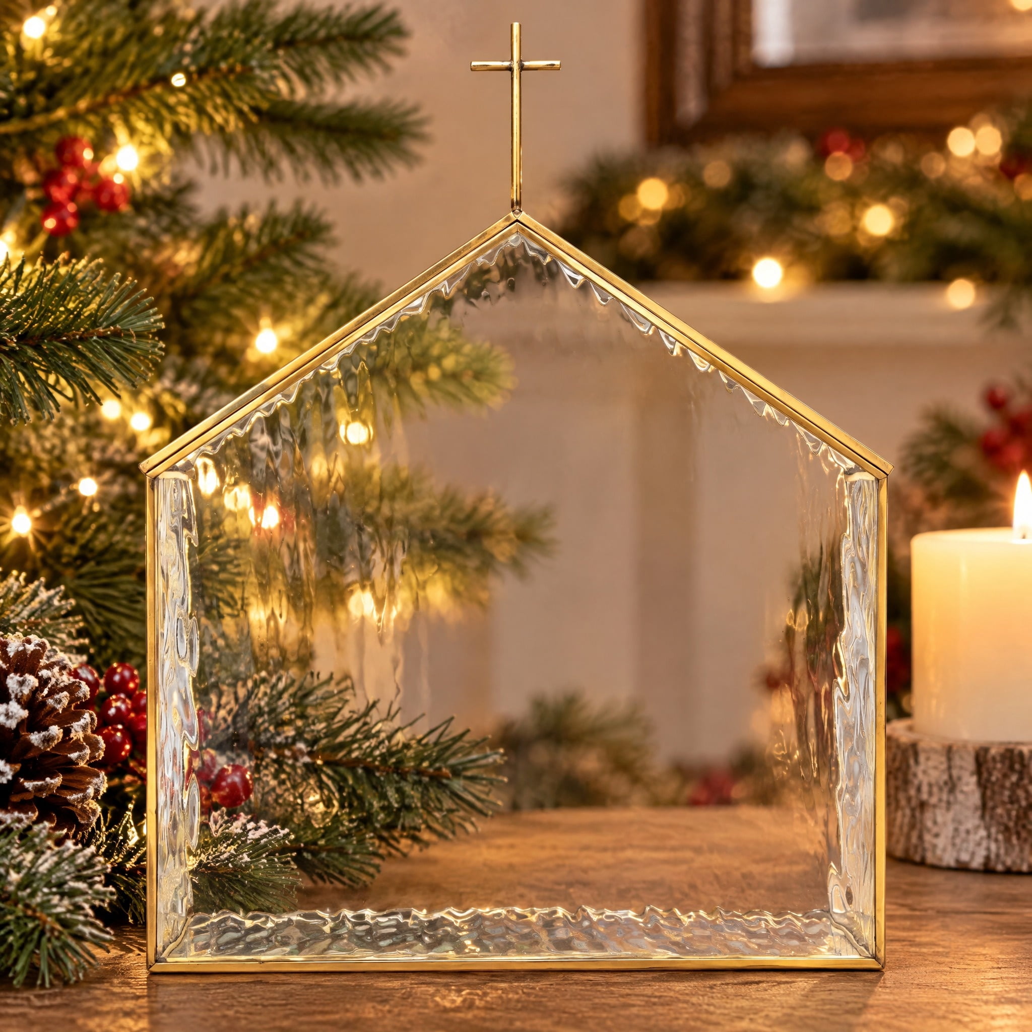 Large Glass Church Christmas Decoration, Gold and Clear, 13", by Holiday Time
