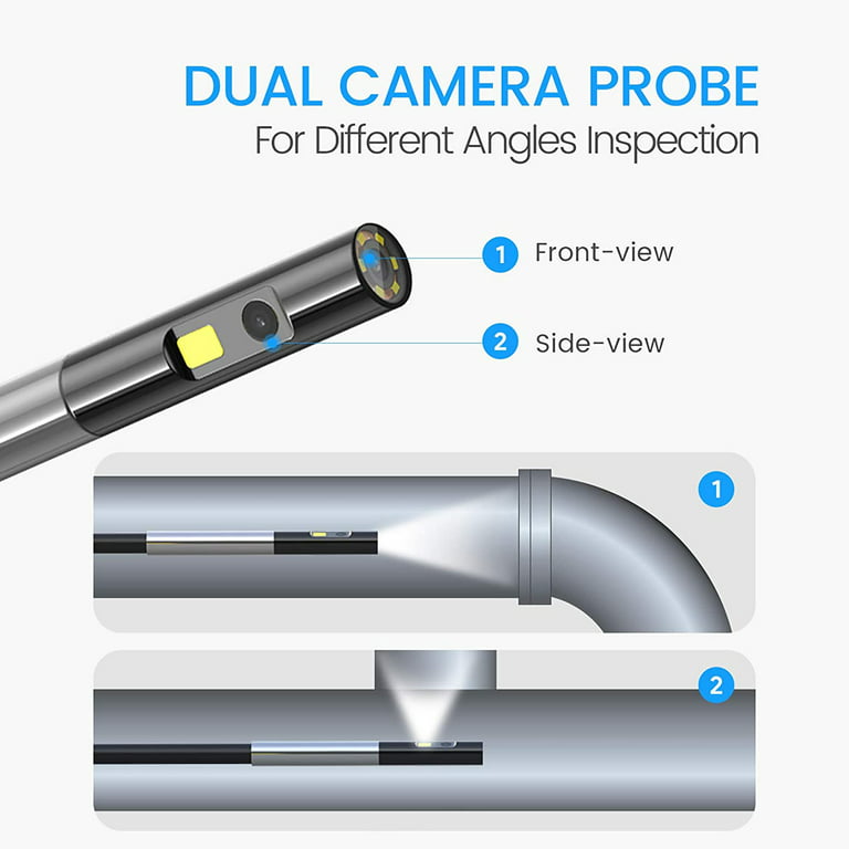 Dual Lens Endoscope with 360 Degree Rotation Probe, Teslong NTS500 5-inch  Borescope Inspection Camera with High Brightness LED Light, Flexible