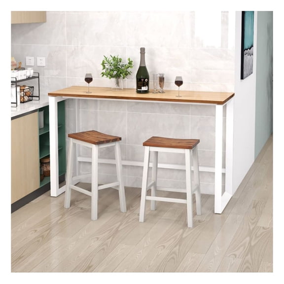Saddle Stools 2-Pack, 24.5" Bar Stools with Footrest - Kitchen Island Counter Seating, Acacia Wood, Industrial Style, Gray & Walnut