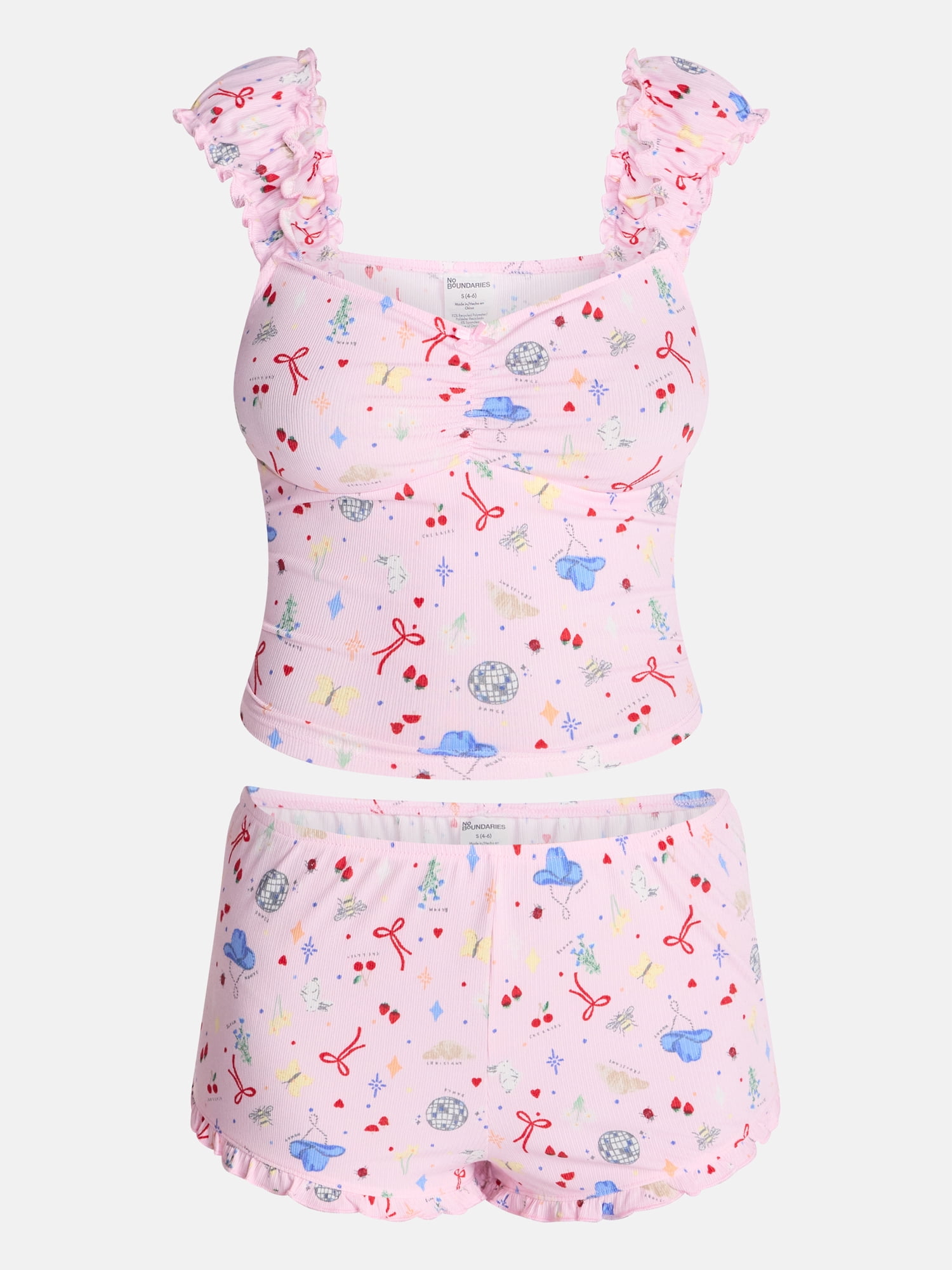 No Boundaries Cap Sleeve Top and Shorts Sleep Set, 2-Piece, Women's XS-XXL