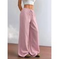 thumbnail image 2 of Wide Leg Pants for Women Flowy Palazzo Drawstring Elastic Waist Trousers Beach Vacation Clothes Pink M, 2 of 8