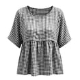 thumbnail image 4 of GUACER Womens Short Sleeve Gingham Tops Casual Round Neck Tiered Peplum Summer Loose Blouses, 4 of 8
